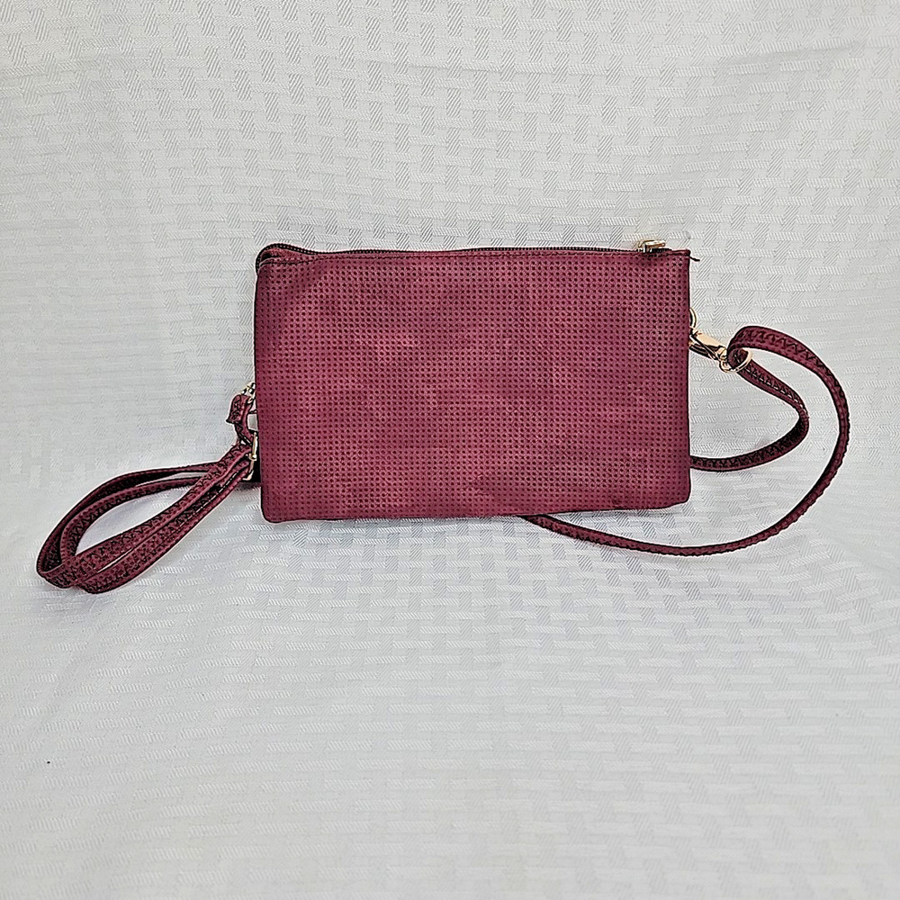 Women's Crossbody‎ Bag Red Microsuede Adjustable Strap Multi Pocket Purse